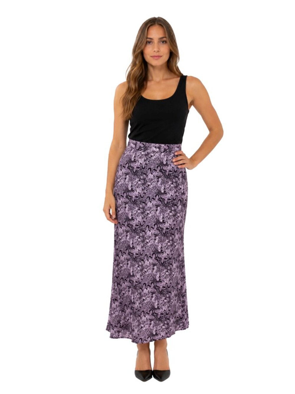Vintage Sag Harbor Floral Maxi Skirt Size 16 Purple Black Boho Cottagecore